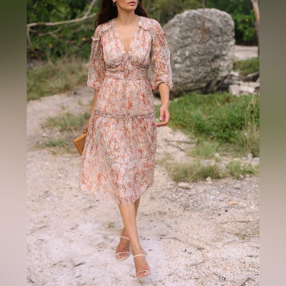 Shoshanna Carla Ruffle-Trim Chiffon Midi Dress